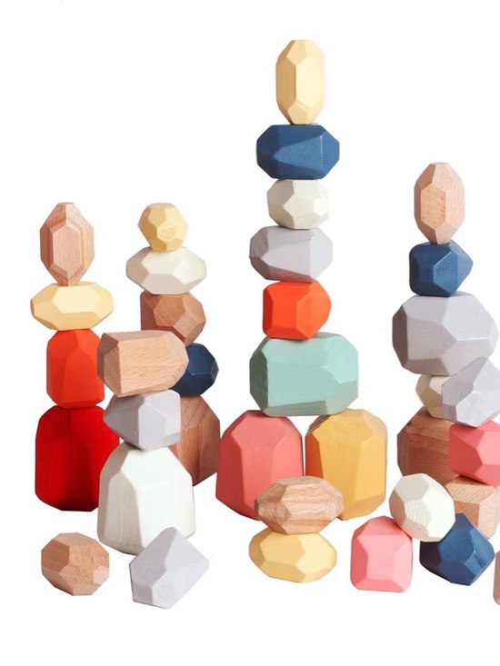 Source Unknown Other - Wooden Stacking Balancing Stones Set (35 Pieces)